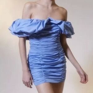 Urban Outfitters Glamorous Ruched Off-The-Shoulder Mini Dress Blue Size M‎ NWT